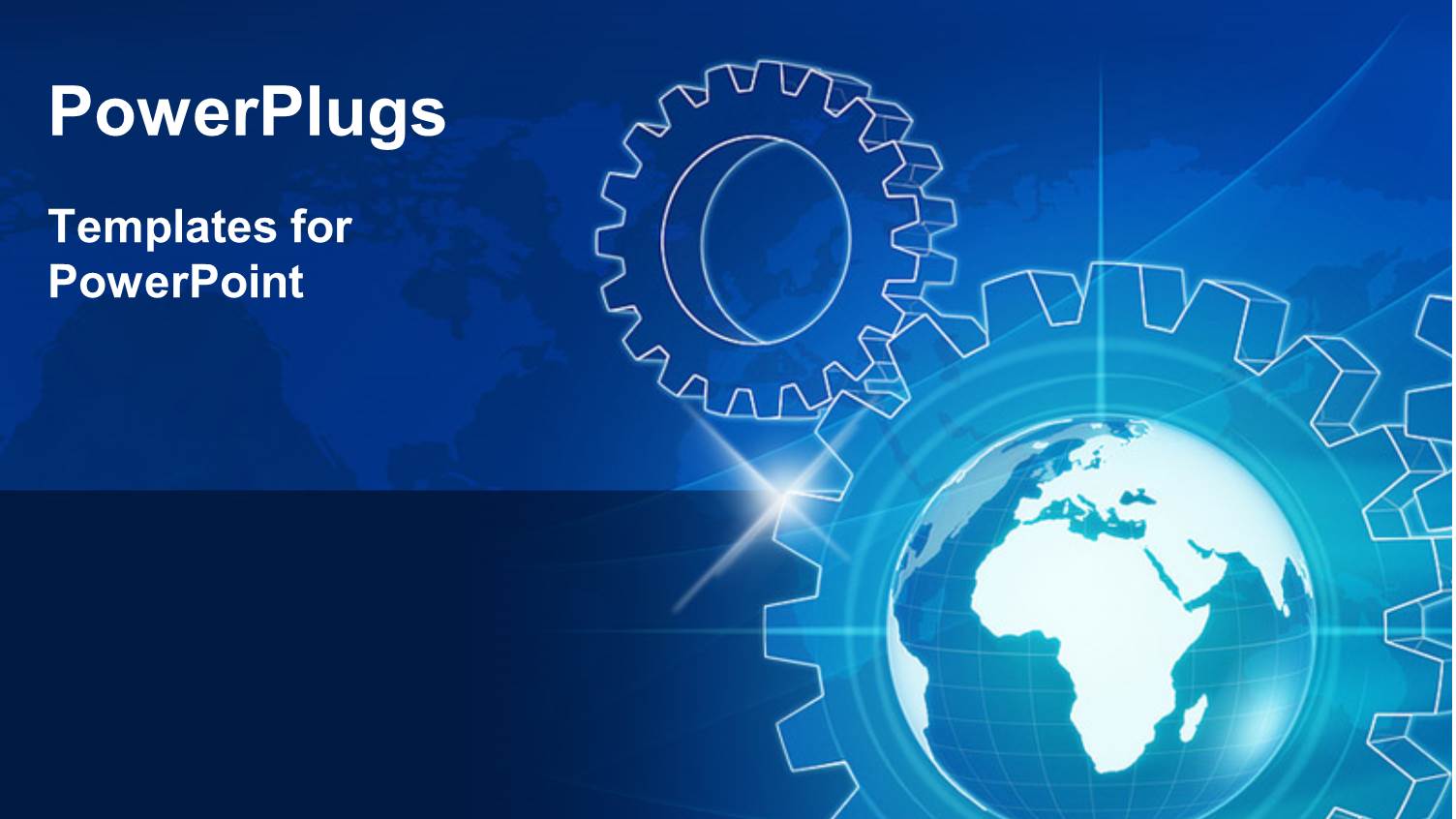 Blue World Globe in Gear-Wheels and Map Over Lights Rays