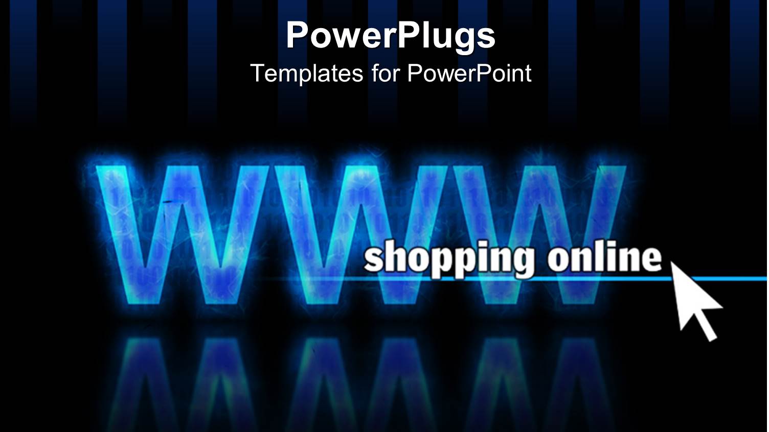Blue WWW on Black Striped Background with White Cursor Pointing to Shopping Online