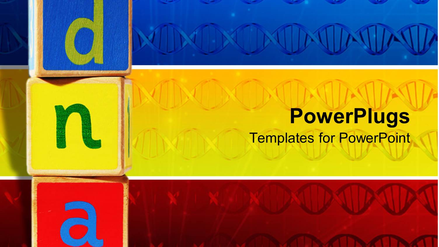 Blue, Yellow and Red Wooden Blocks with DNA Letters on Blue, Yellow and Red Panels with DNA Strands