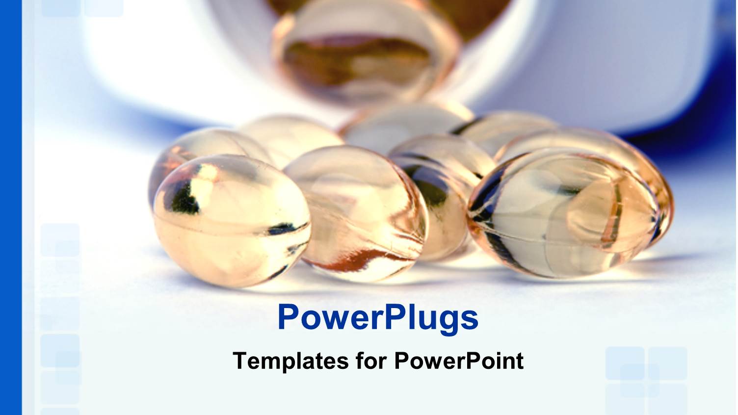 Blurred Inverted Medicine Bottle with Glowing Capsules on Reflective Surface