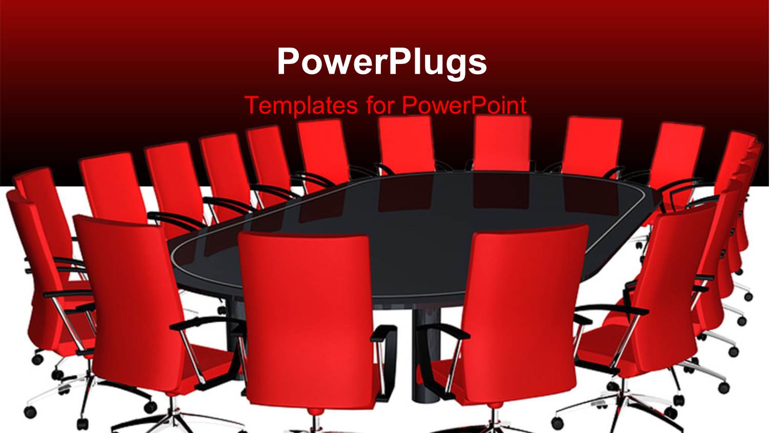 Boardroom with big Black Conference Table and Red Seats