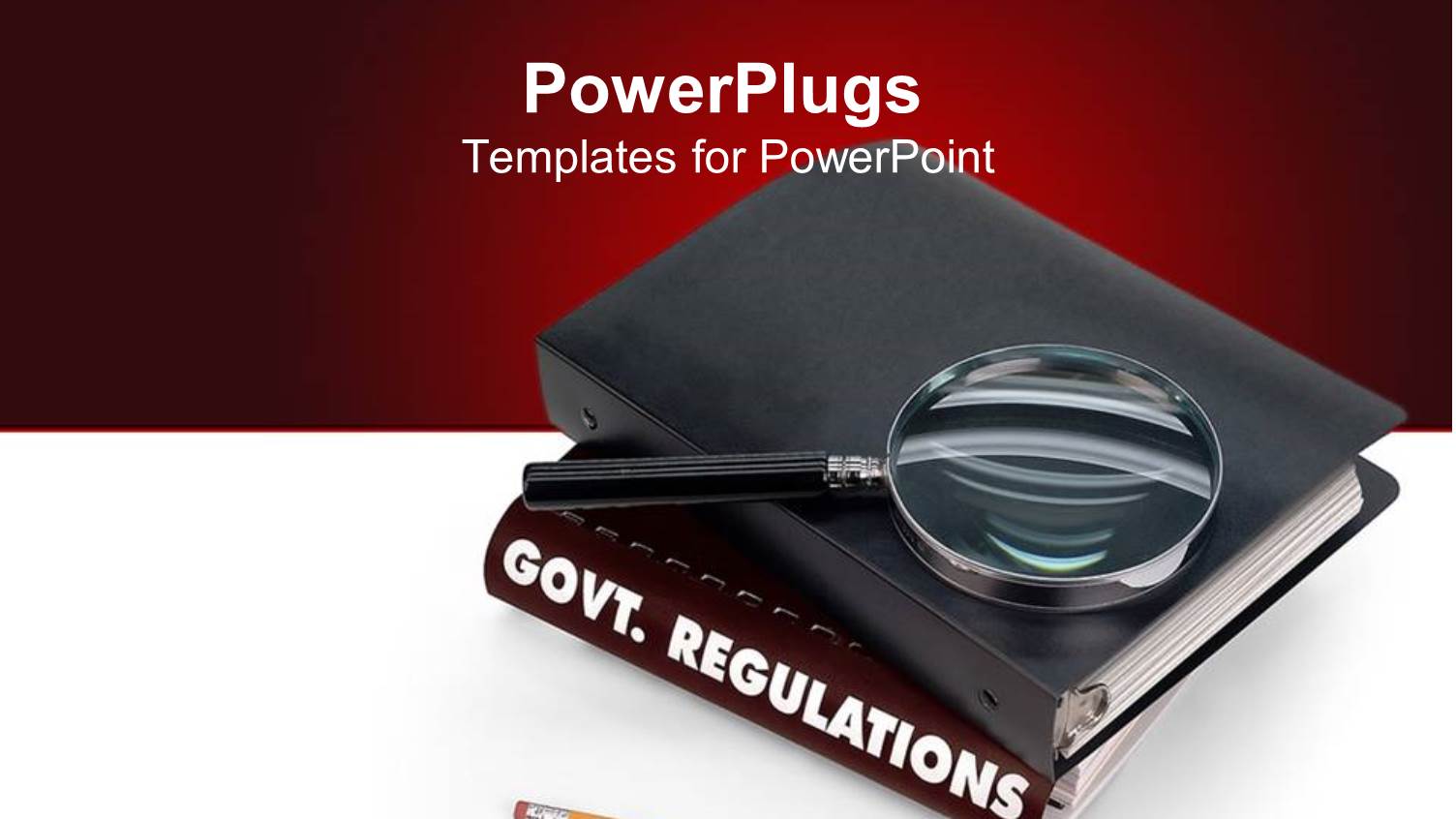 a Book of Government Regulations, Pencil, Magnifier with White and Red Background