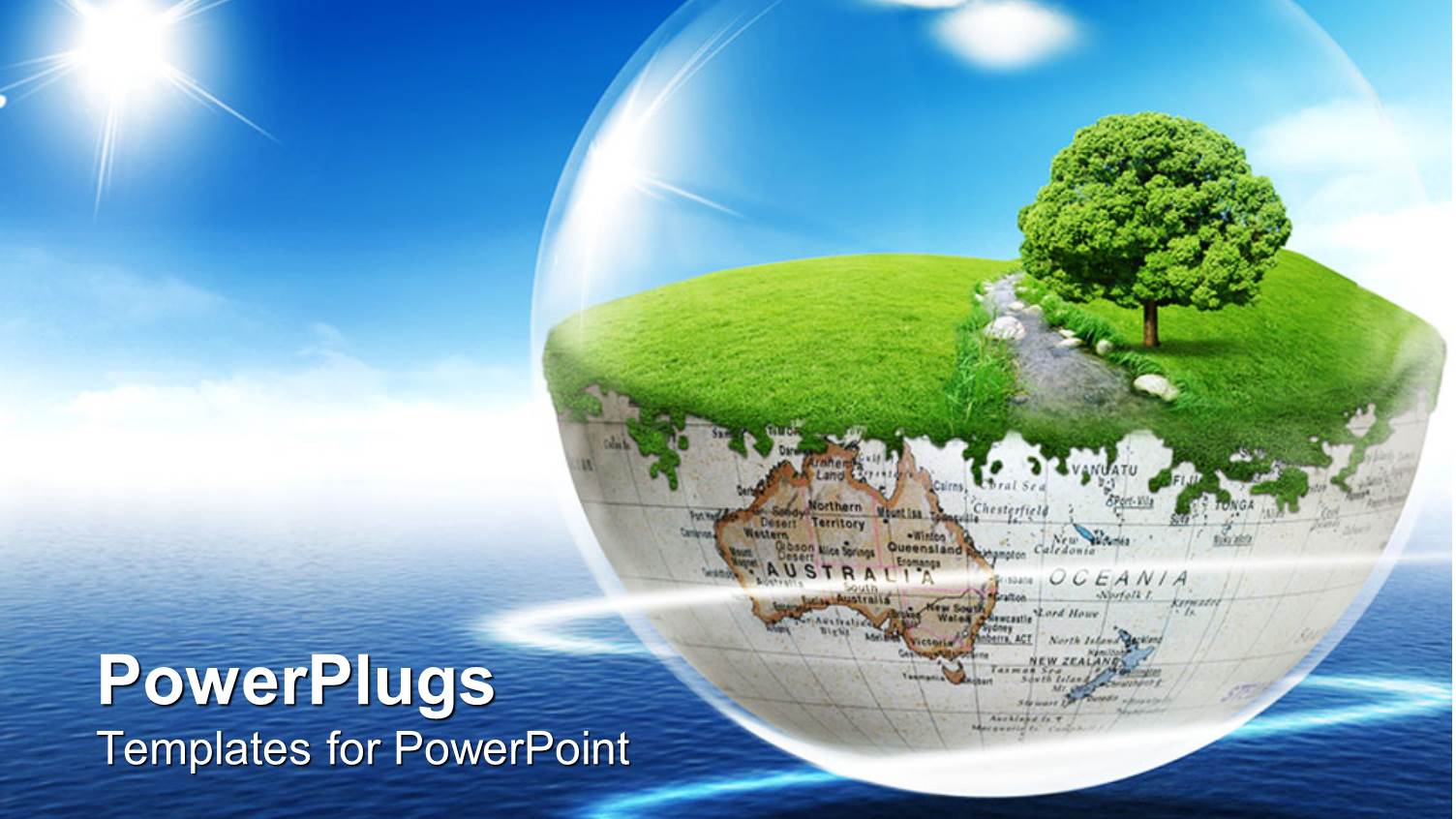 Bottom Half of Antique Globe with Tree and Grass Under Clear Dome