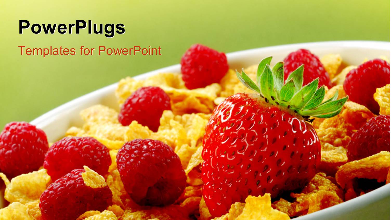 a Bowl of Cereal and a Lot of Strawberries with Greenish Background