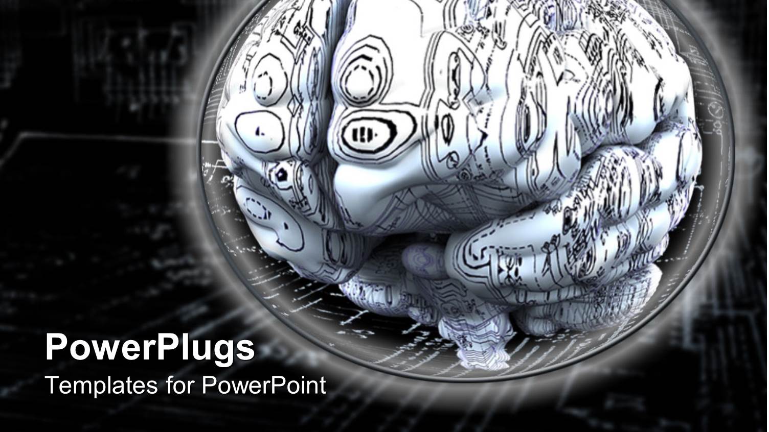Brain with Circuits, Artificial Intelligence, Black Background