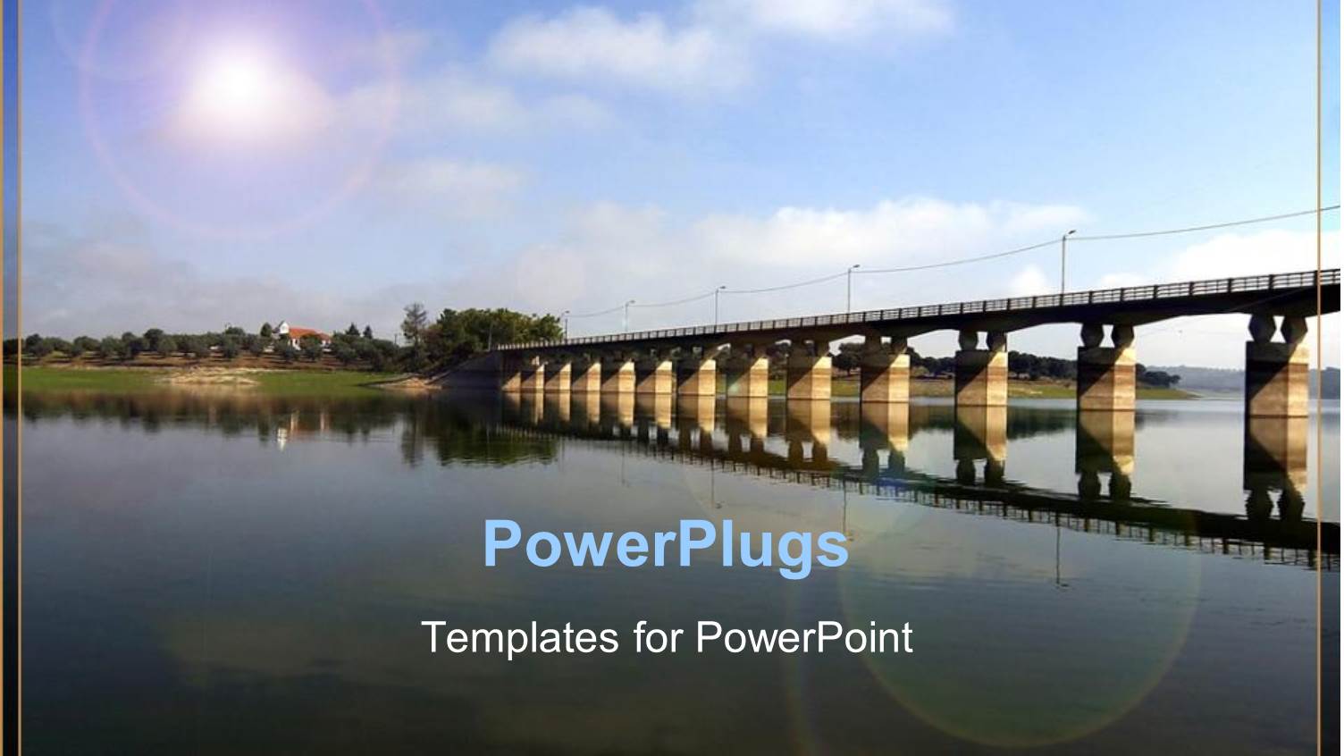 Bridge Over Calm, Reflective Water, Clear Sky