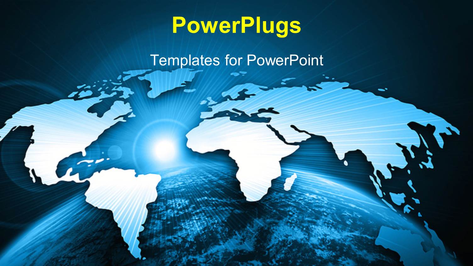 Bright World Map Above Globe with Rising Sun in Background