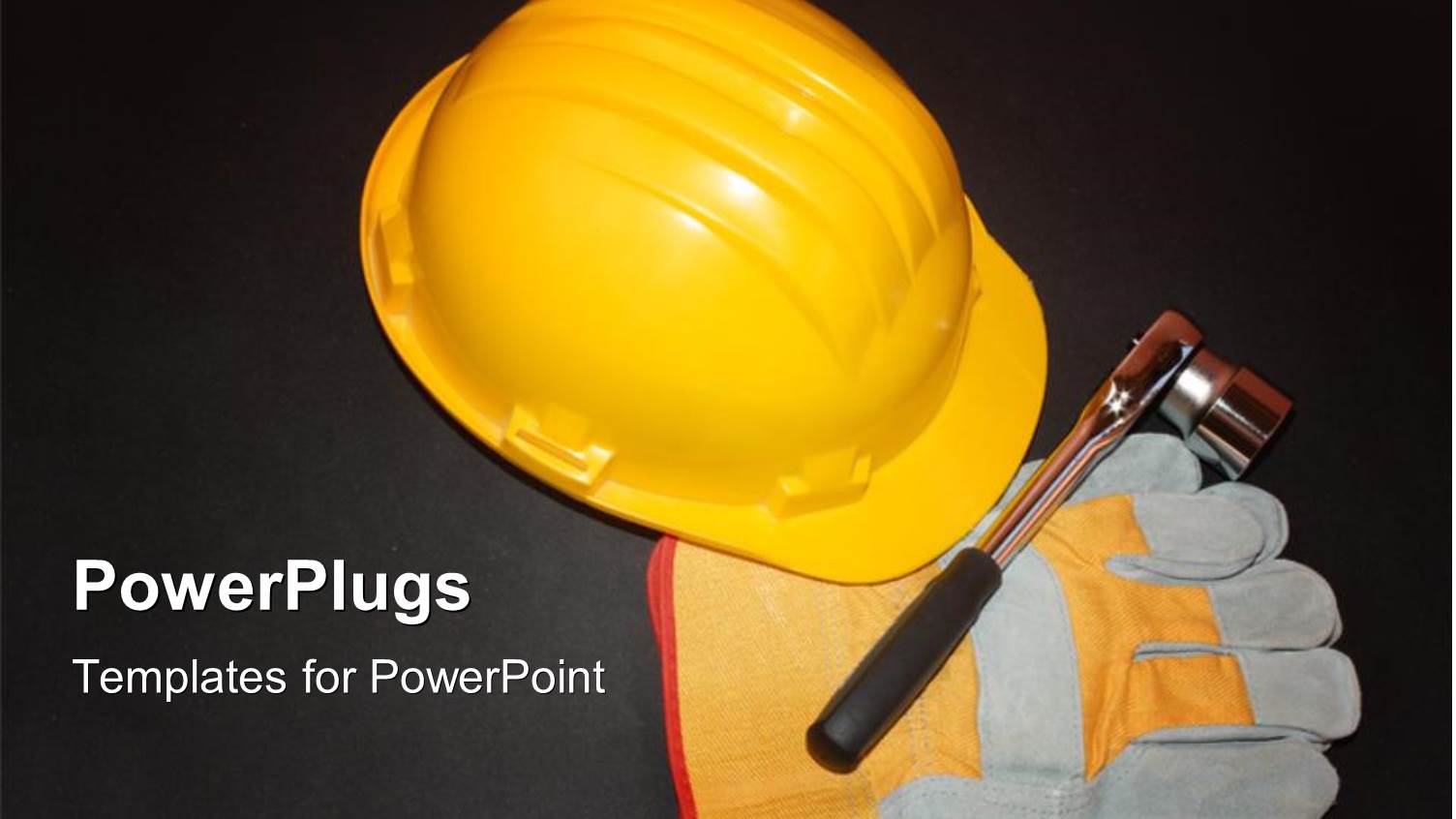 a Bright Yellow Helmet with Gloves on a Black Surface