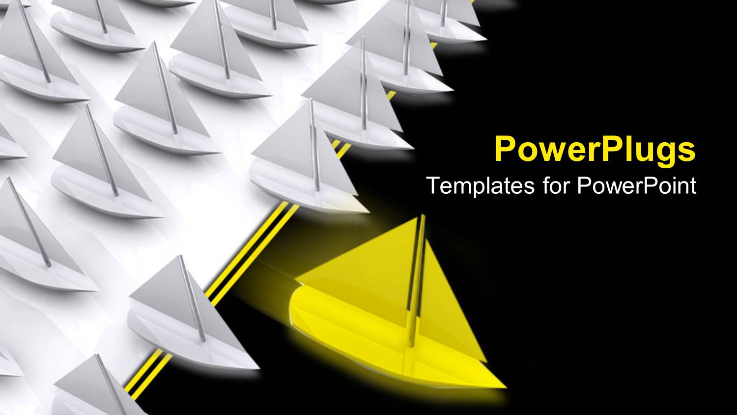 Bright Yellow Sail Boat Breaks Away from Crowd of White Boats