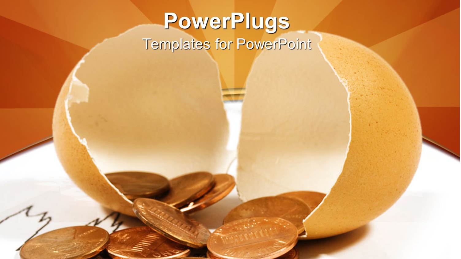 Broken Eggshell Filled with Pennies and Sun Rays as Background