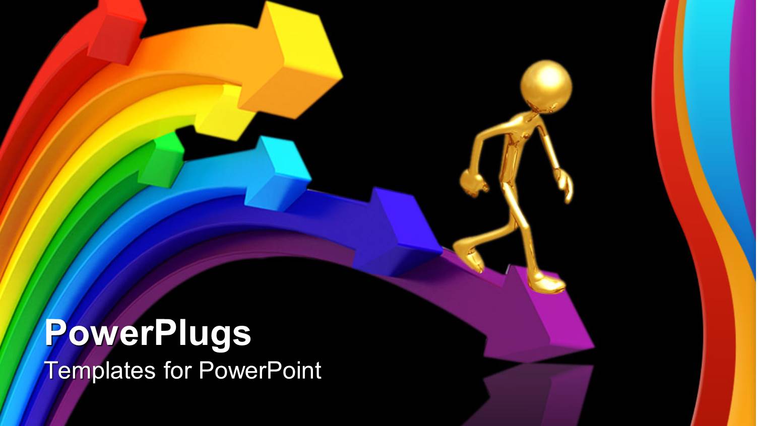 Bronze Figure on Purple Arrow Surrounded by Multi-Colored Arrows