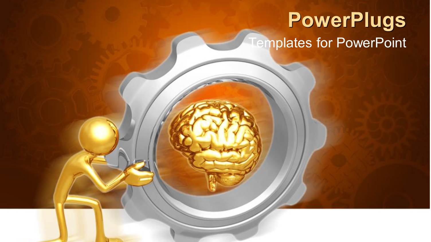 Bronze Figure Pushing Gigantic Gear with Bronze Brain at Center