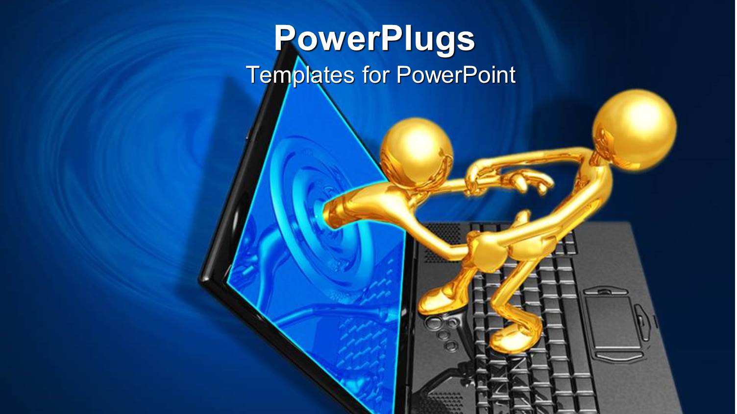 Bronze Figures on Laptop, One on Laptop Pulling other Out of  Screen