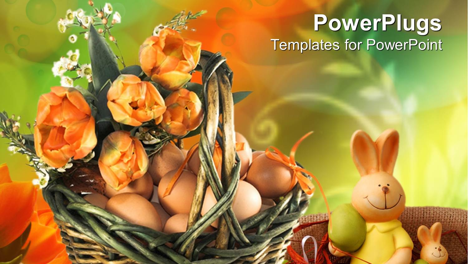 Brown Basket with Lots of Eggs with a Bunch of Flower