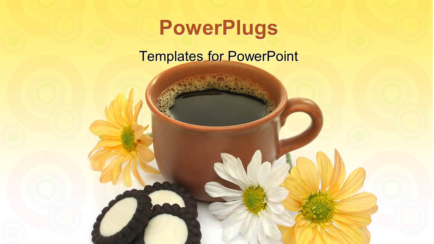 Brown Cup of Coffee with Beautiful Flowers on Abstract Background