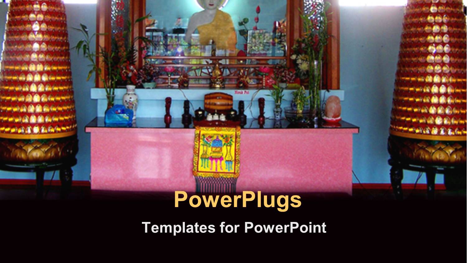 a Buddha Temple with Lots of Flowers and Lights