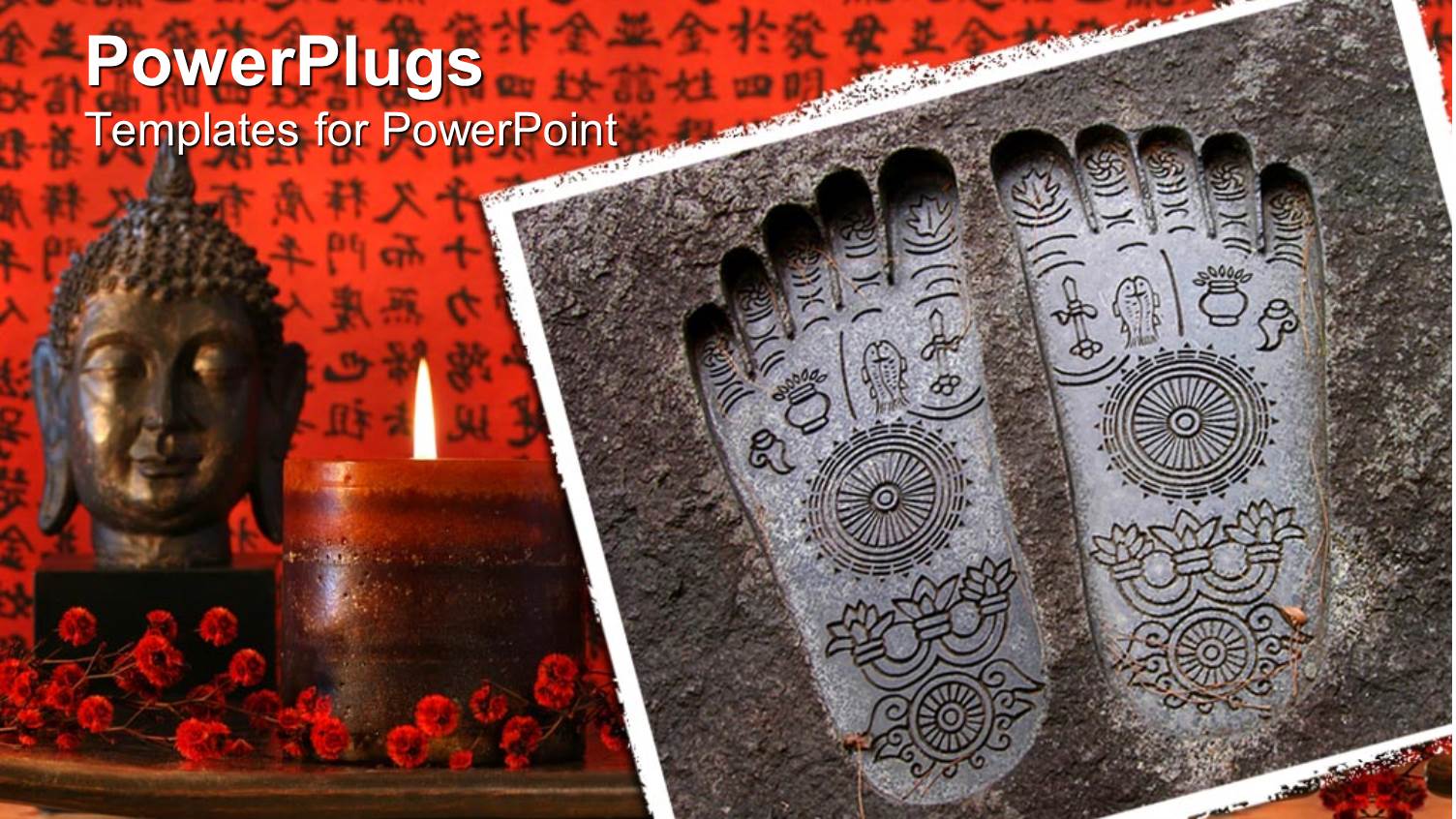 a Buddhist Sculpture with Candle in the Background