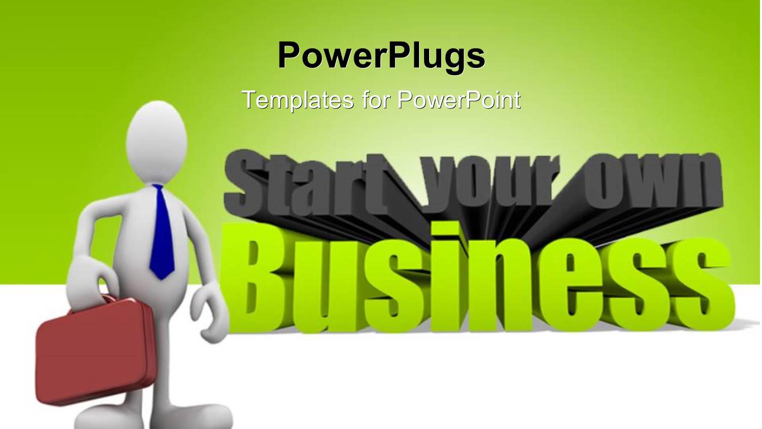 Buiness Man with Briefcase and BUSINESS Text on Green and White Background