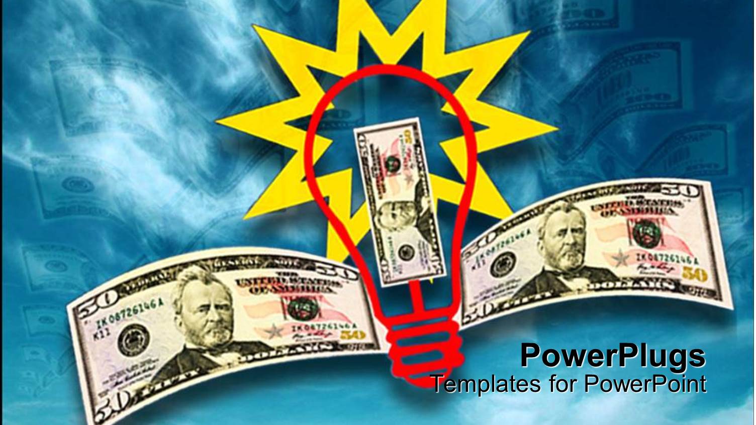 a Bulb with a Number of Dollar Notes and Bluish Background