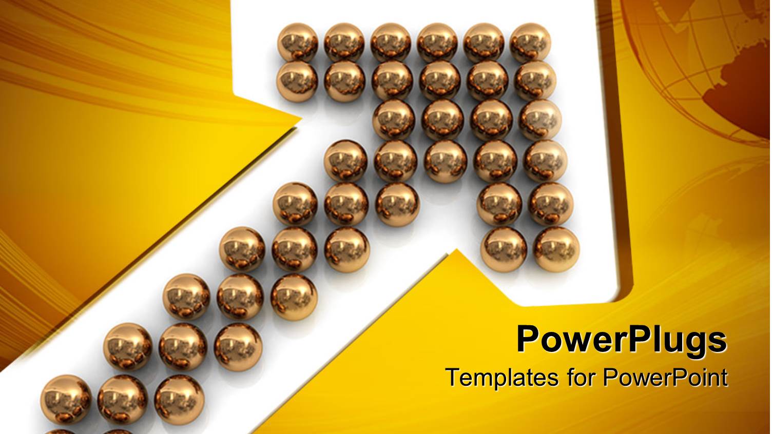Bunch of Reflective Gold Spheres Arranged in Upward Pointing Arrow on White Background