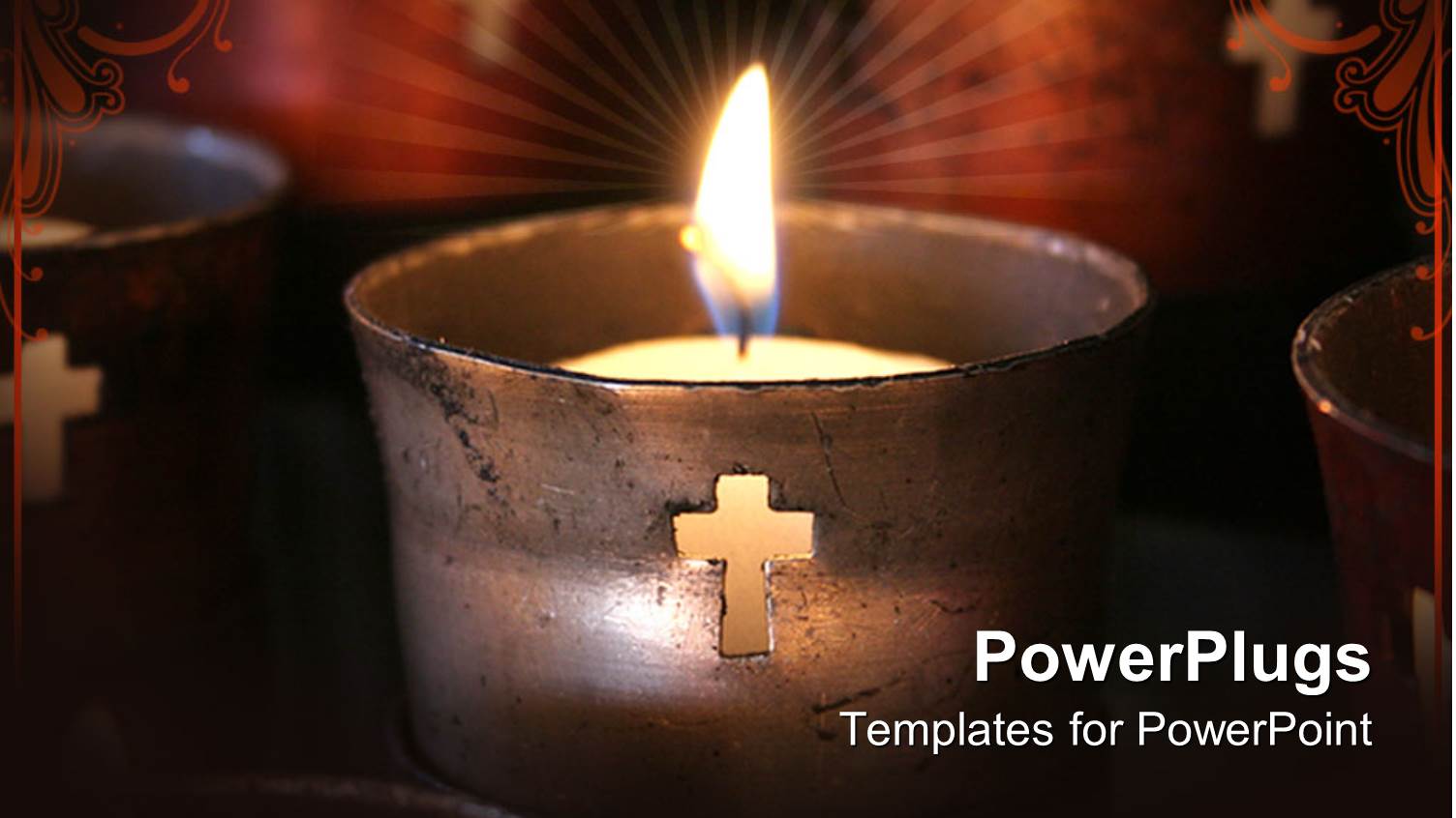 Burning Candle in Old Prayer Candle with Cut Cross