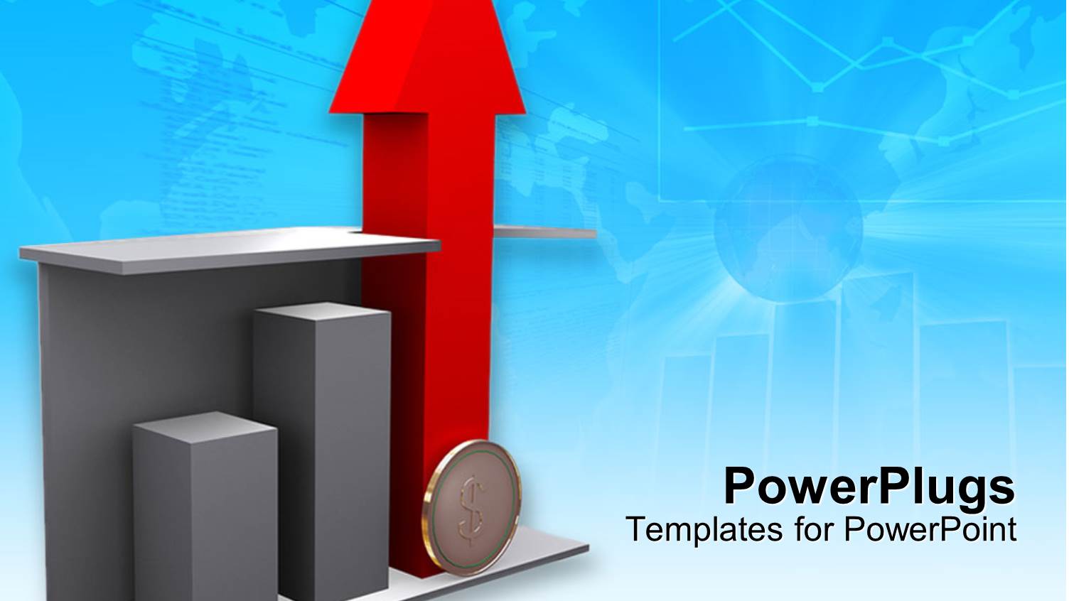 Business Chart with big Red Three Dimensional Arrow Pointing Upwards