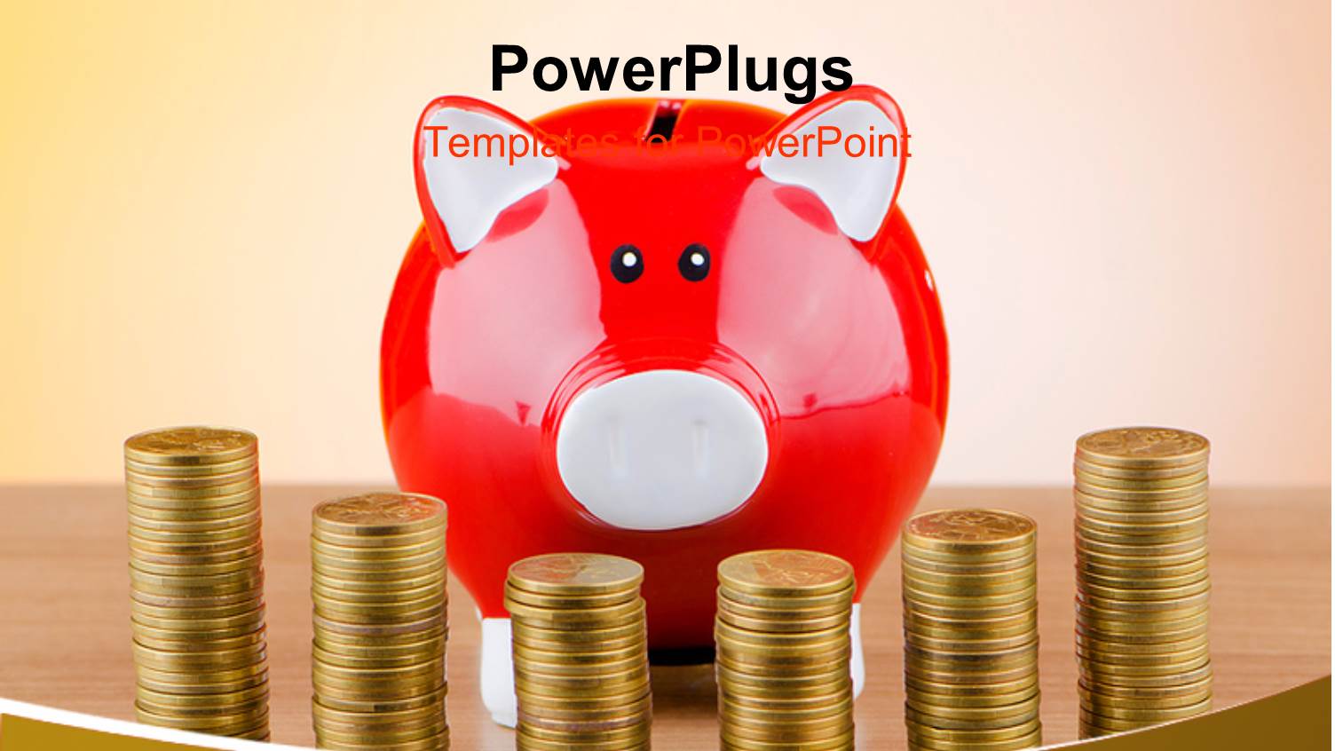 Business Concept with Piggy Bank and Stack of Coins in Front, with Light Brown Color