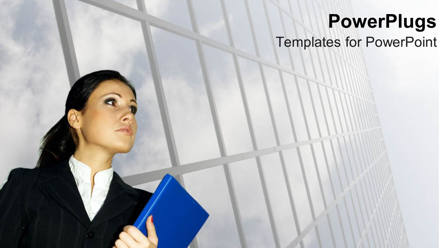 Business Corporate Looking Lady Holding a Blue File on a White Background