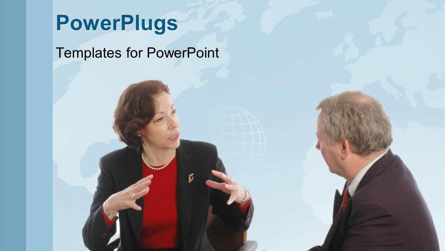 Business Discussion Between Two Business People with World Map in Background 