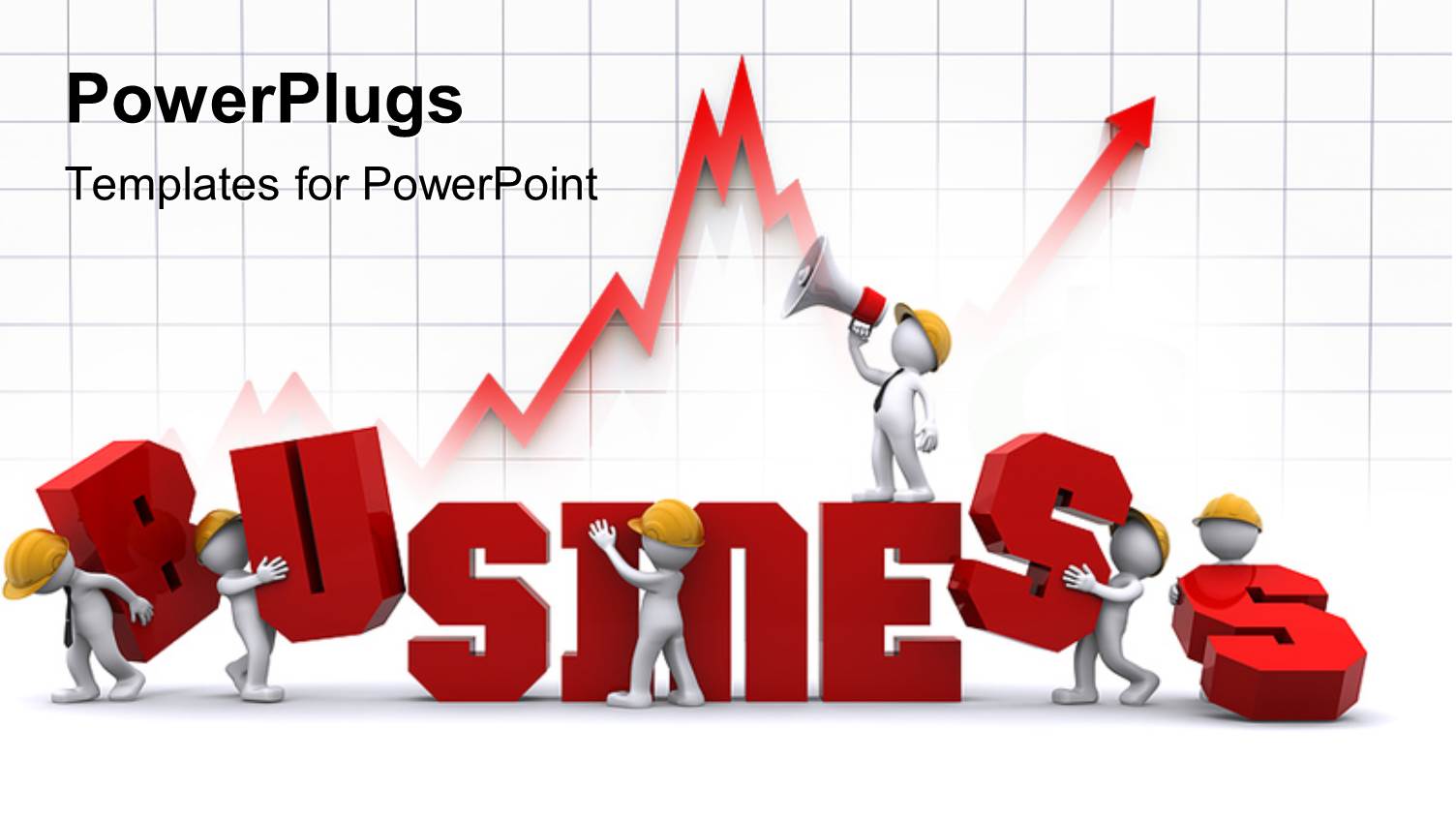 Business Graph with 3D People on Yellow Helmets Building 3D Business