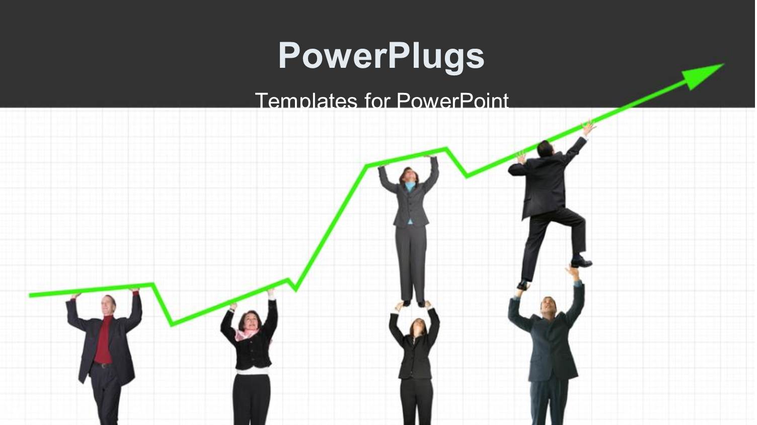Business Growth Metaphor with People Holding Up Green Line Graph