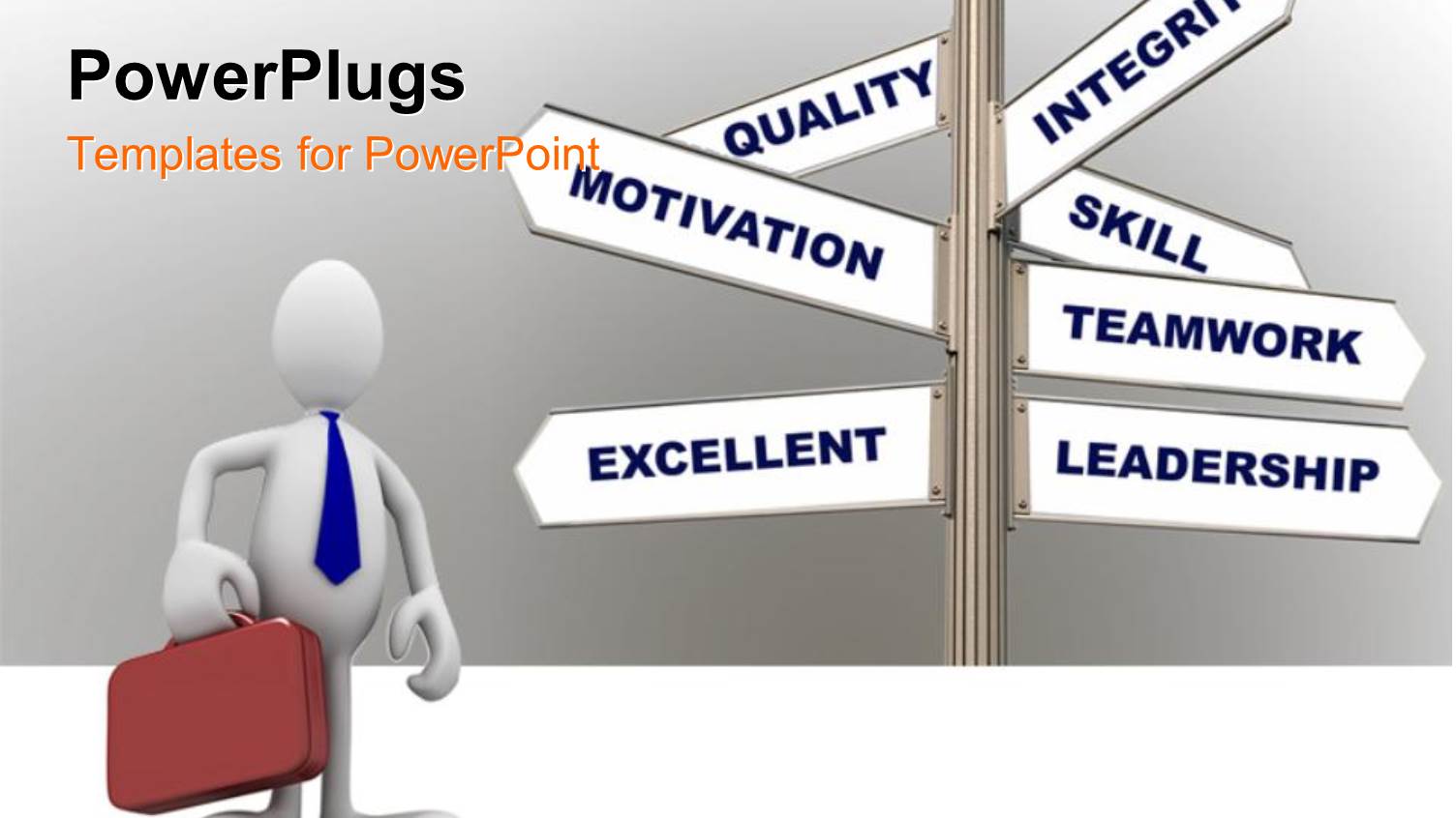 Business Man with Briefcase with Sign Sign Post Showing Good Business Traits