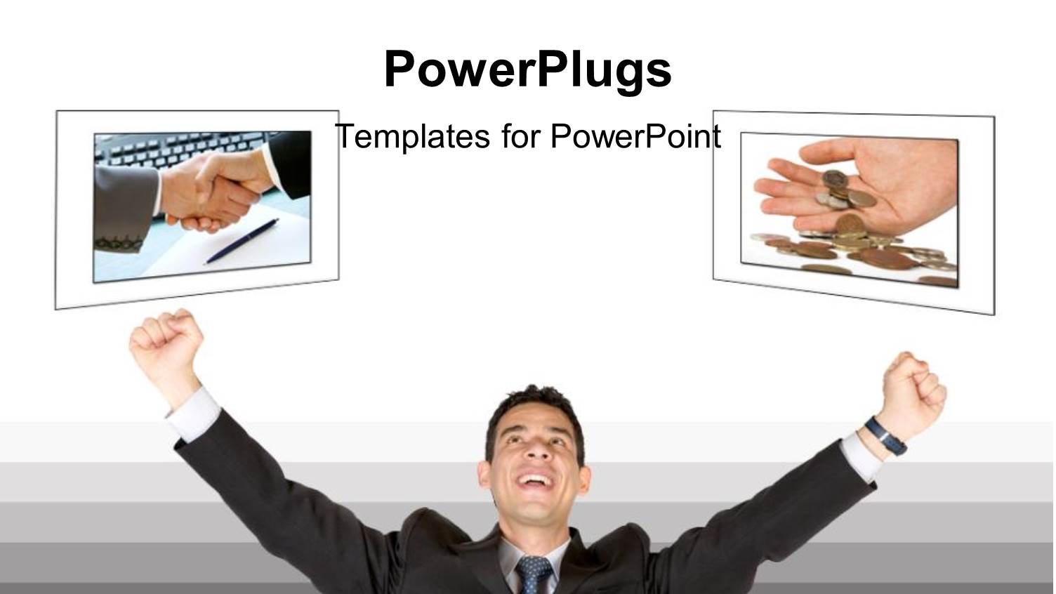 Business Man Celebrating Success, Handshake, Hands with Coins