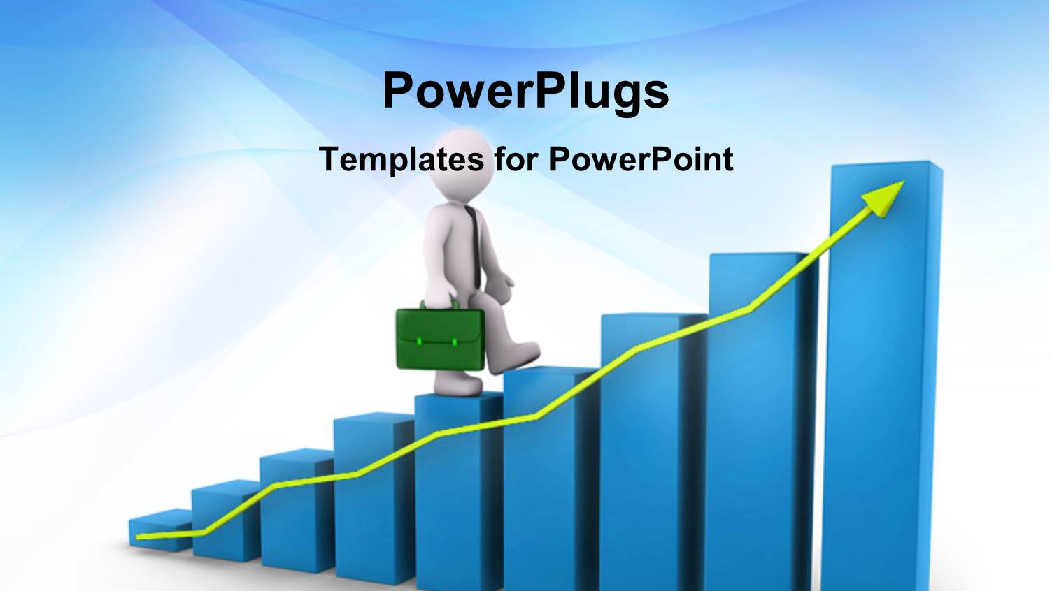 Business Man Climbing Up Blue Financial Chart with Yellow Arrow