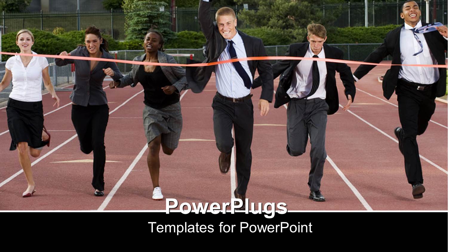 Business Man Crossing Finish Line in Raise, Success Metaphor