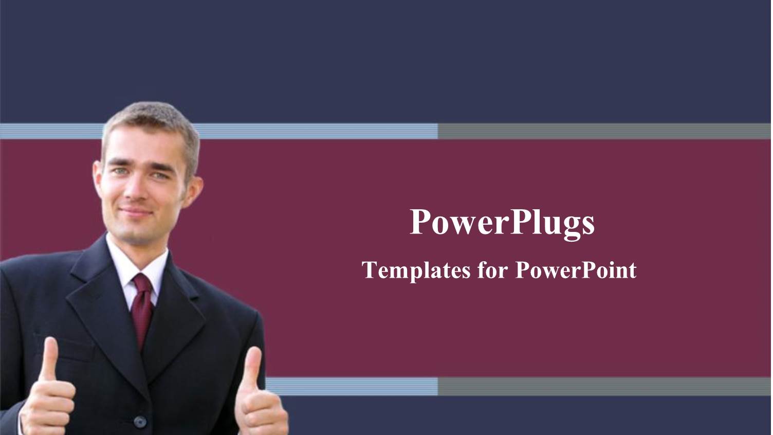 Business Man Giving Two Thumbs Up on a Blue and Wine Colored Background