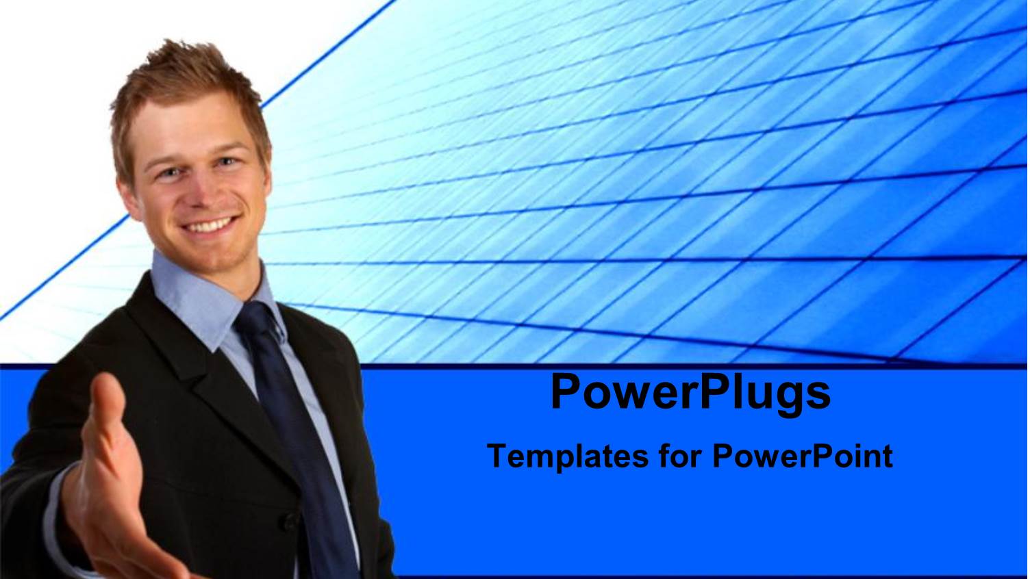 Business Man Handshake Blue Background Building Glass Teamwork