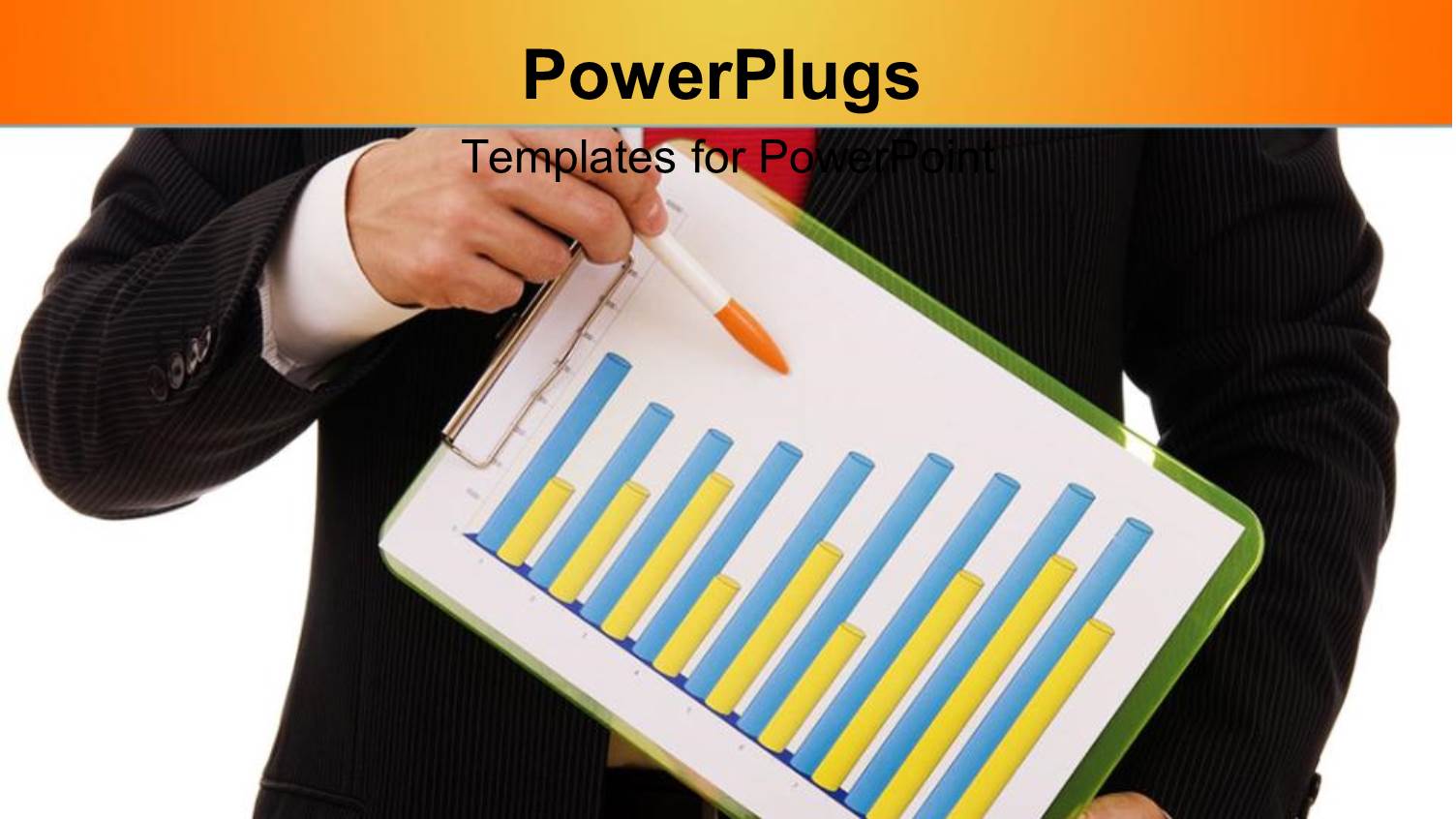 Business Man Holding a Paper and Pen with a Bar Chart
