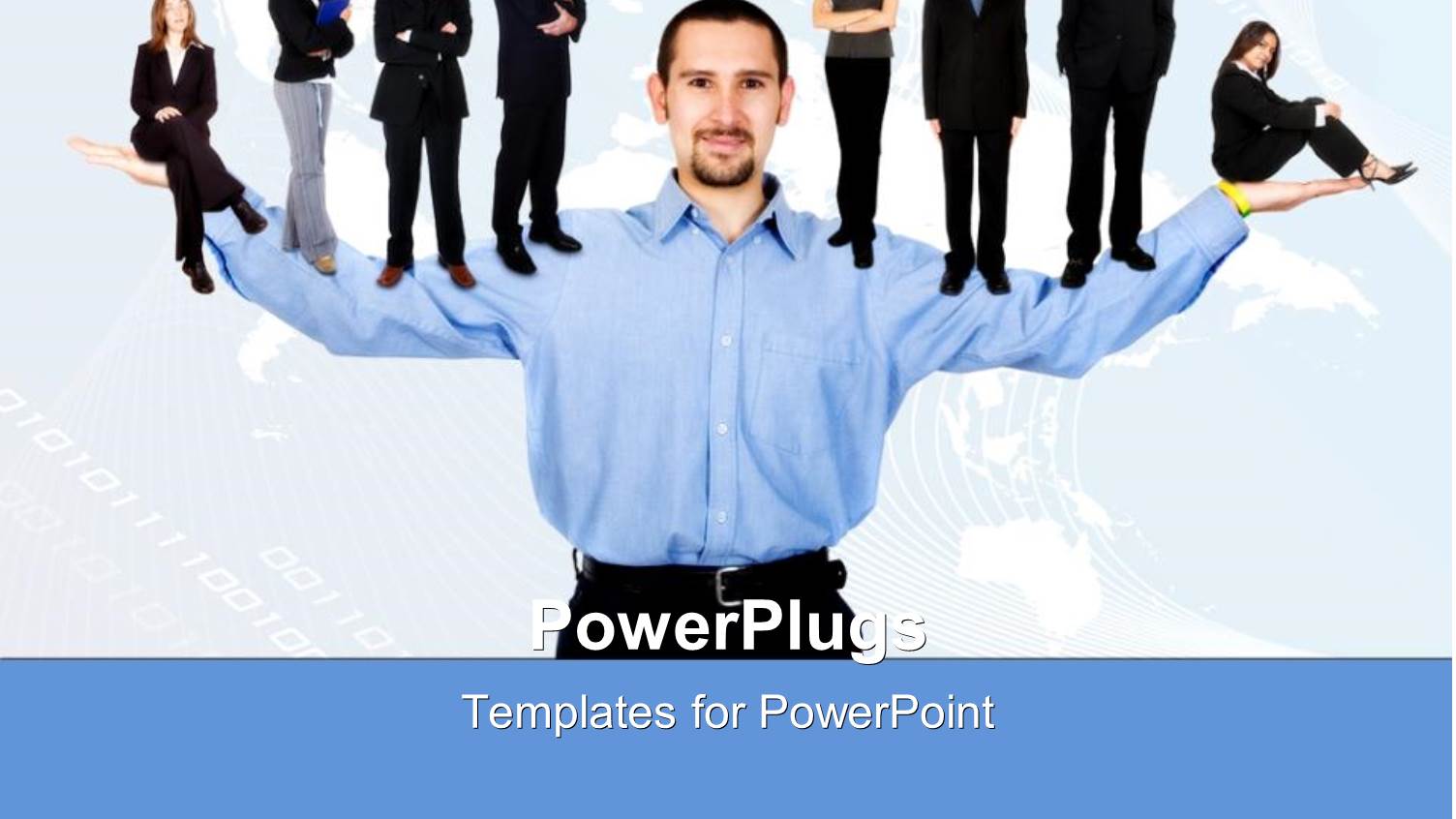 Business Man with Opened Arms Holding Business People on Hands