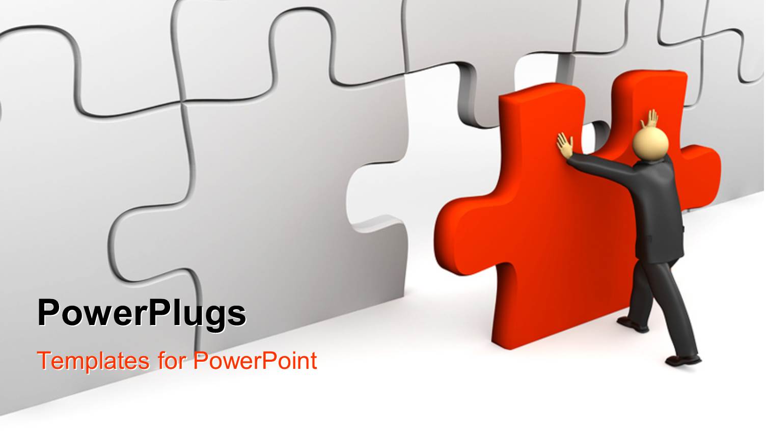 Business Man Pushing the Last Piece to Puzzle, with White Color