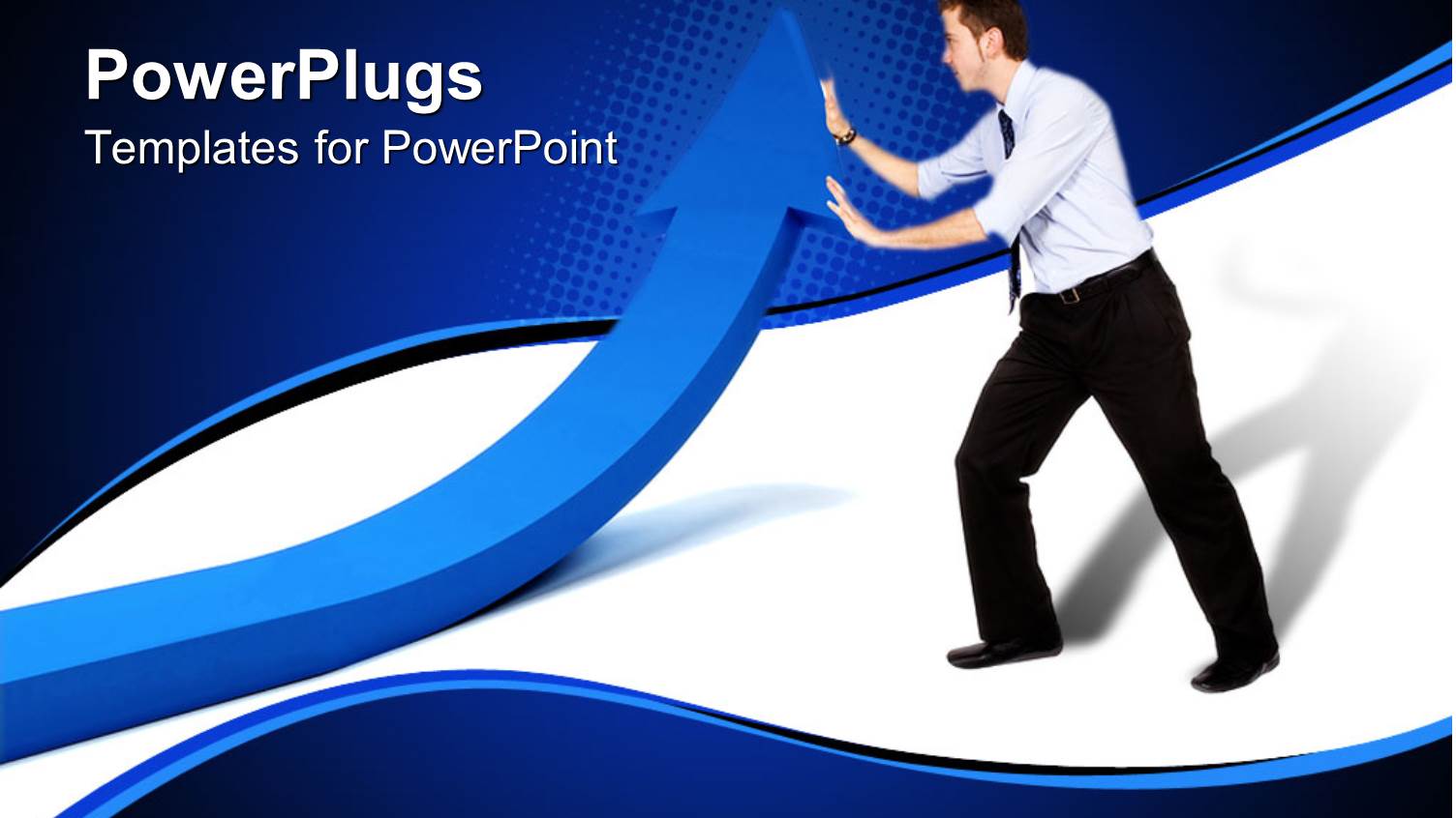 Business Man Pushing Up Blue Three Dimensional Arrow