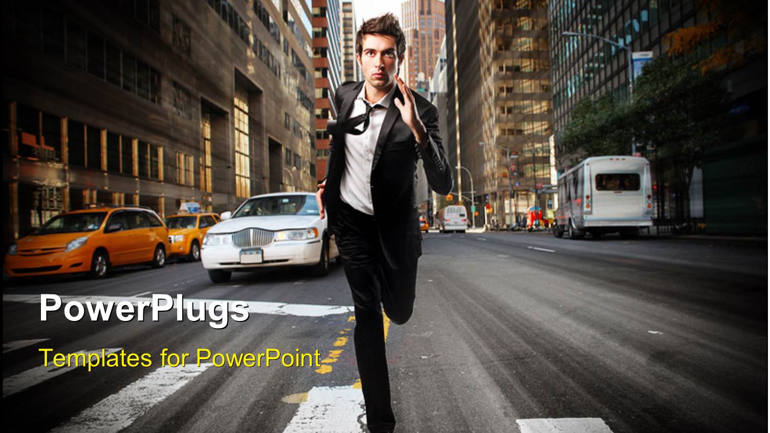 Business Man Running Down Middle of City Street