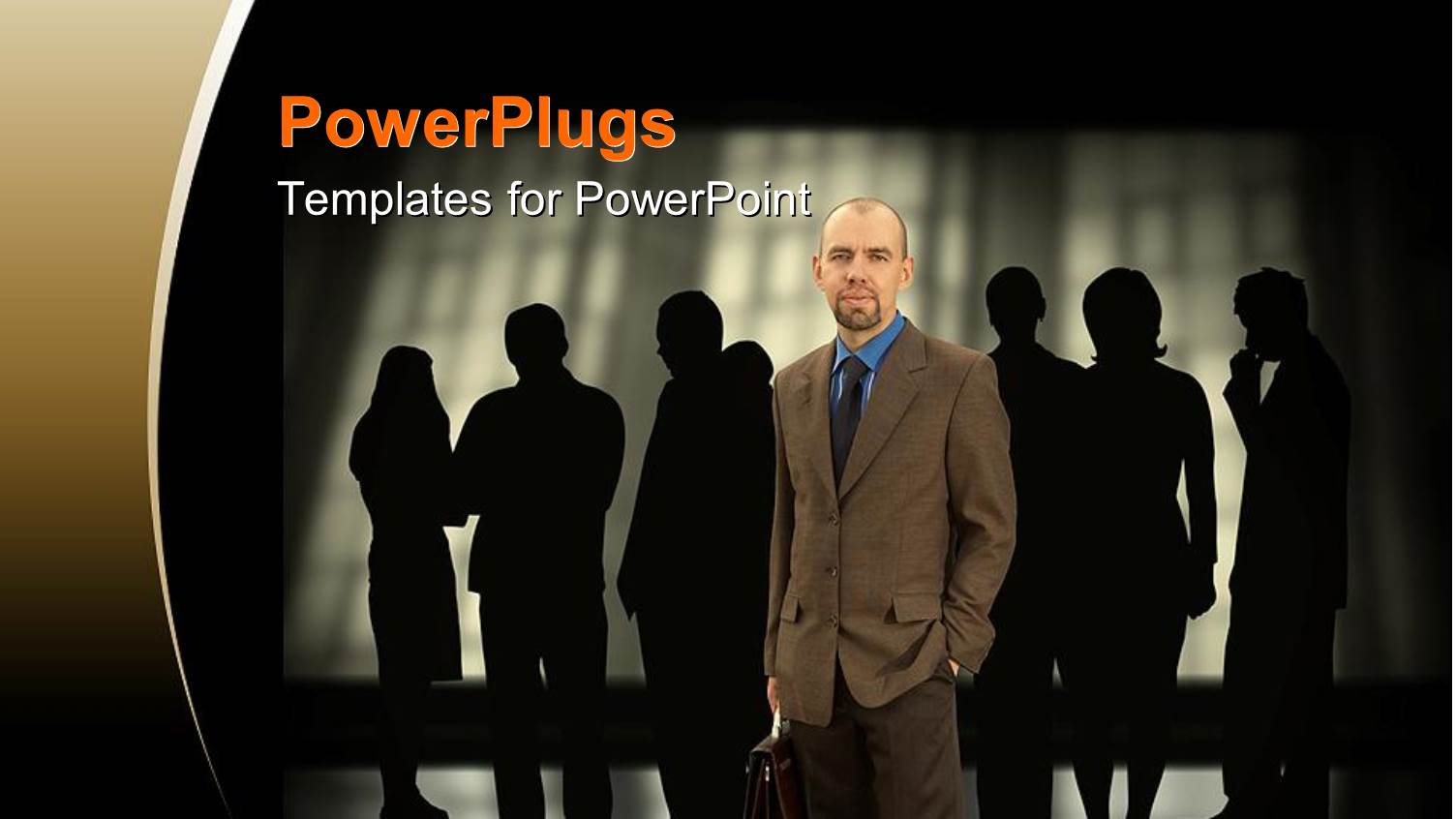 Business Man Standing in Front of Silhouette of Discussing Men and Women