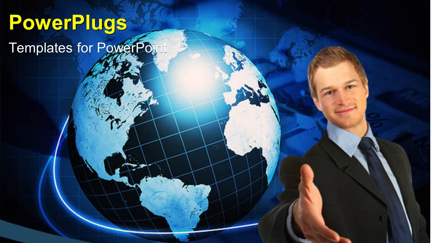 a Business Man Stretching Out his Hand for a Handshake with a Globe Beside him