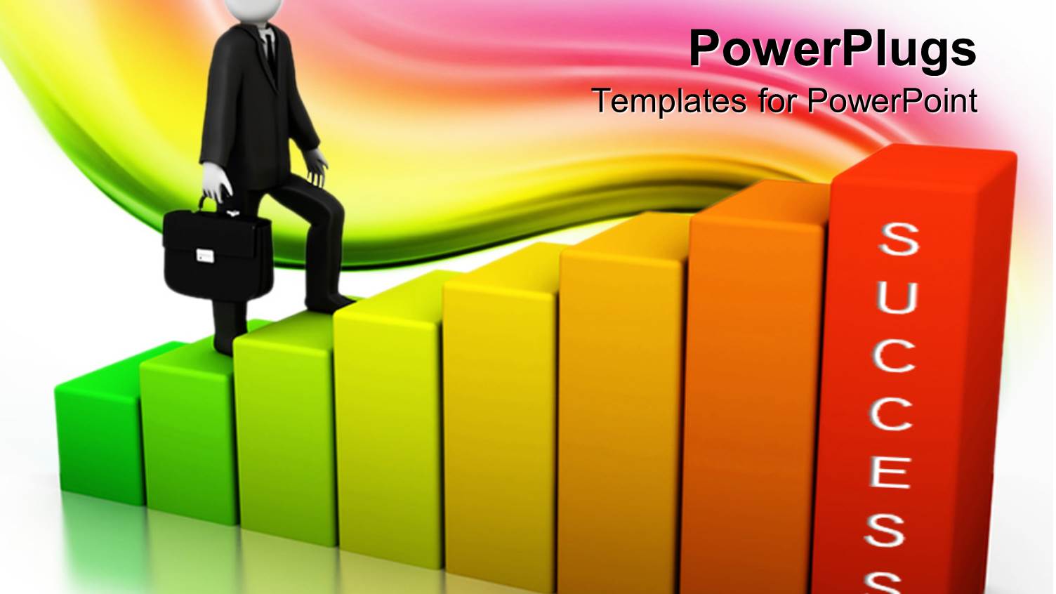 Business Man Walking Up a Stair of Bar Charts Indicating Success