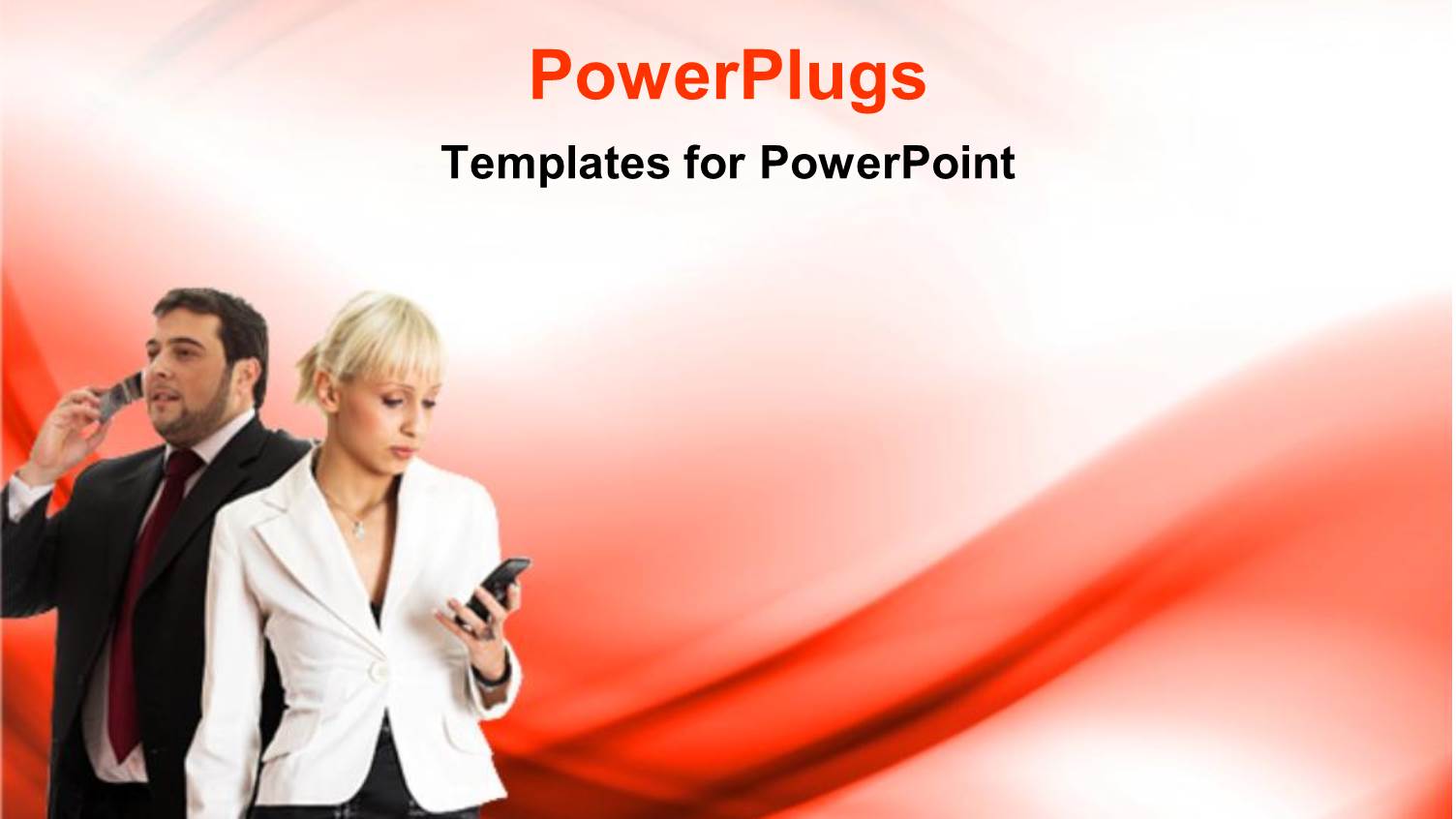 Business Man and Woman, Man Speaking on Phone and Woman Checking her Phone