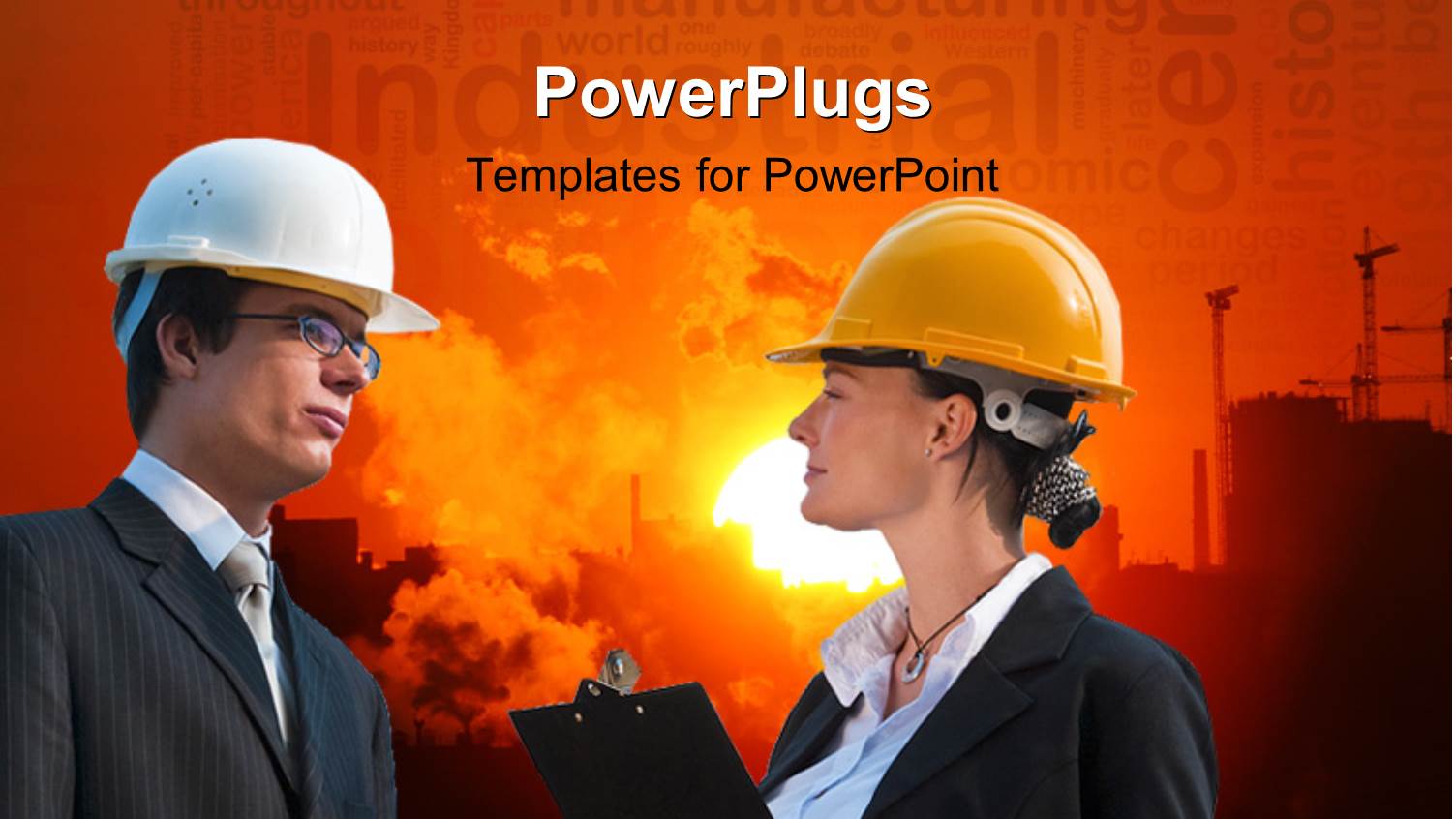 a Business Man and Woman Wearing Helmets Having a Conversation