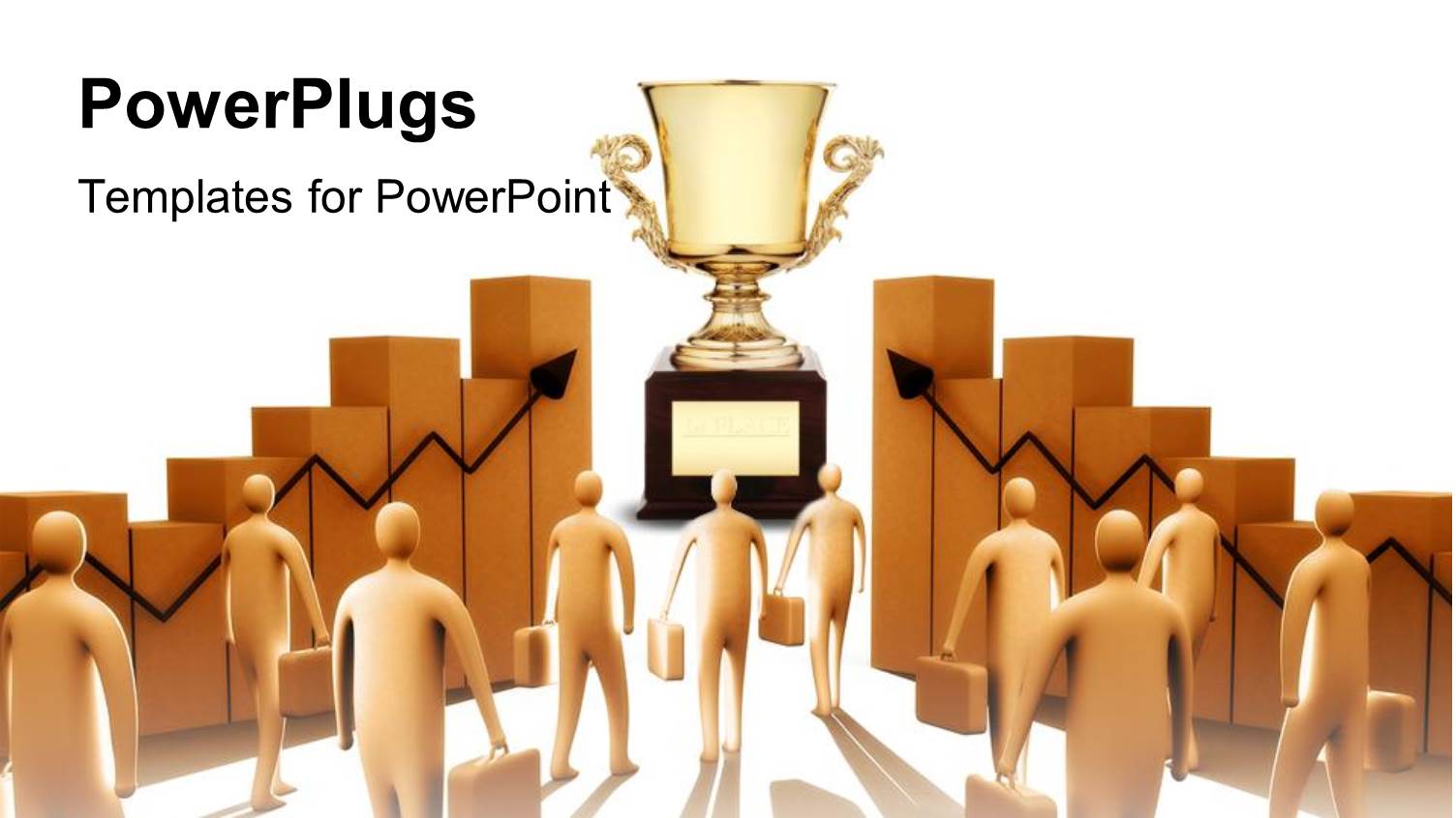 Business Men Heading Towards Goal Trophy Aiming for Success with White Background