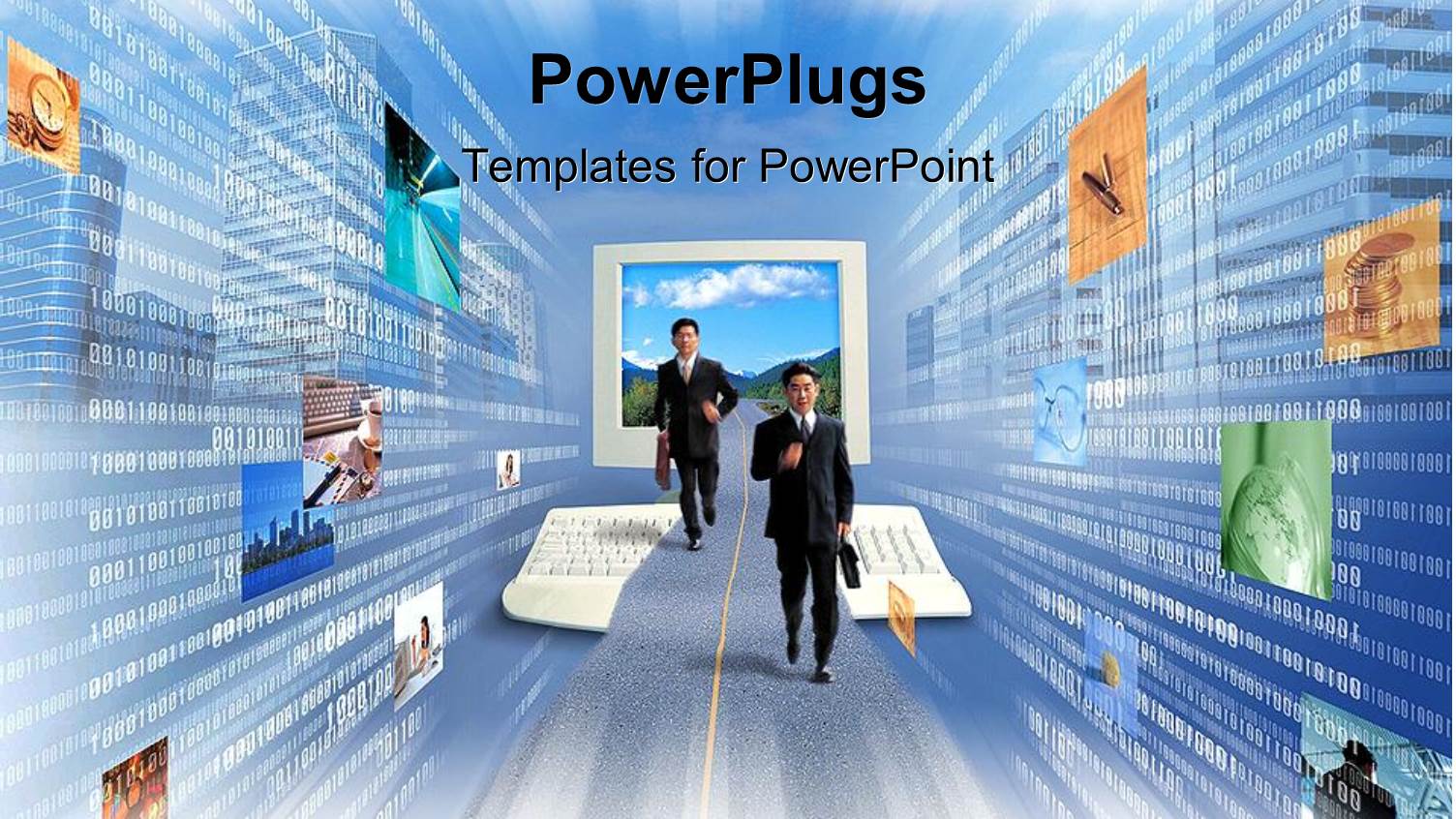 Business Men Running Email Internet Global Collaboration Work Technology Blue Skies