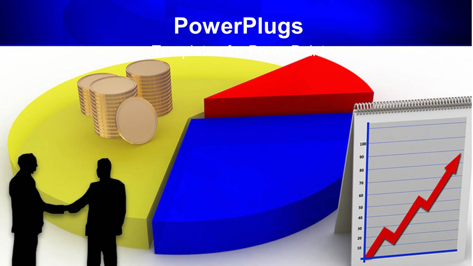 Business Men Shaking Hands with Stack of Gold Coin on Colored Pie Chart